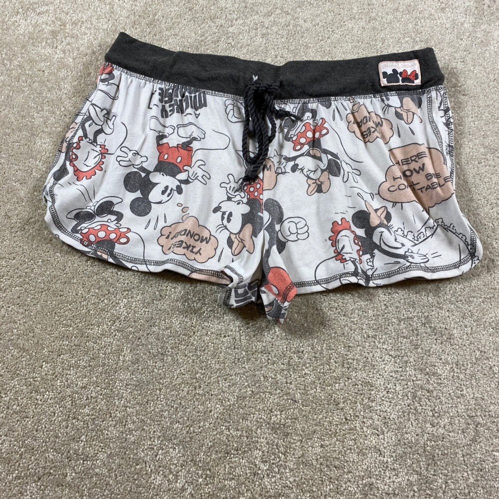 Disney Pajama Shorts Womens L White Mickey Minnie Mouse Comic Print Drawstring